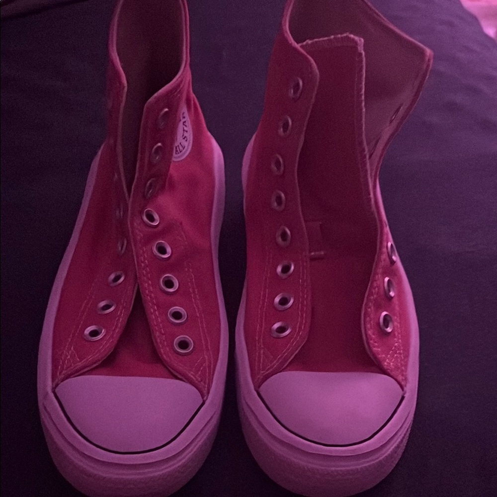 Coral pink high top converses